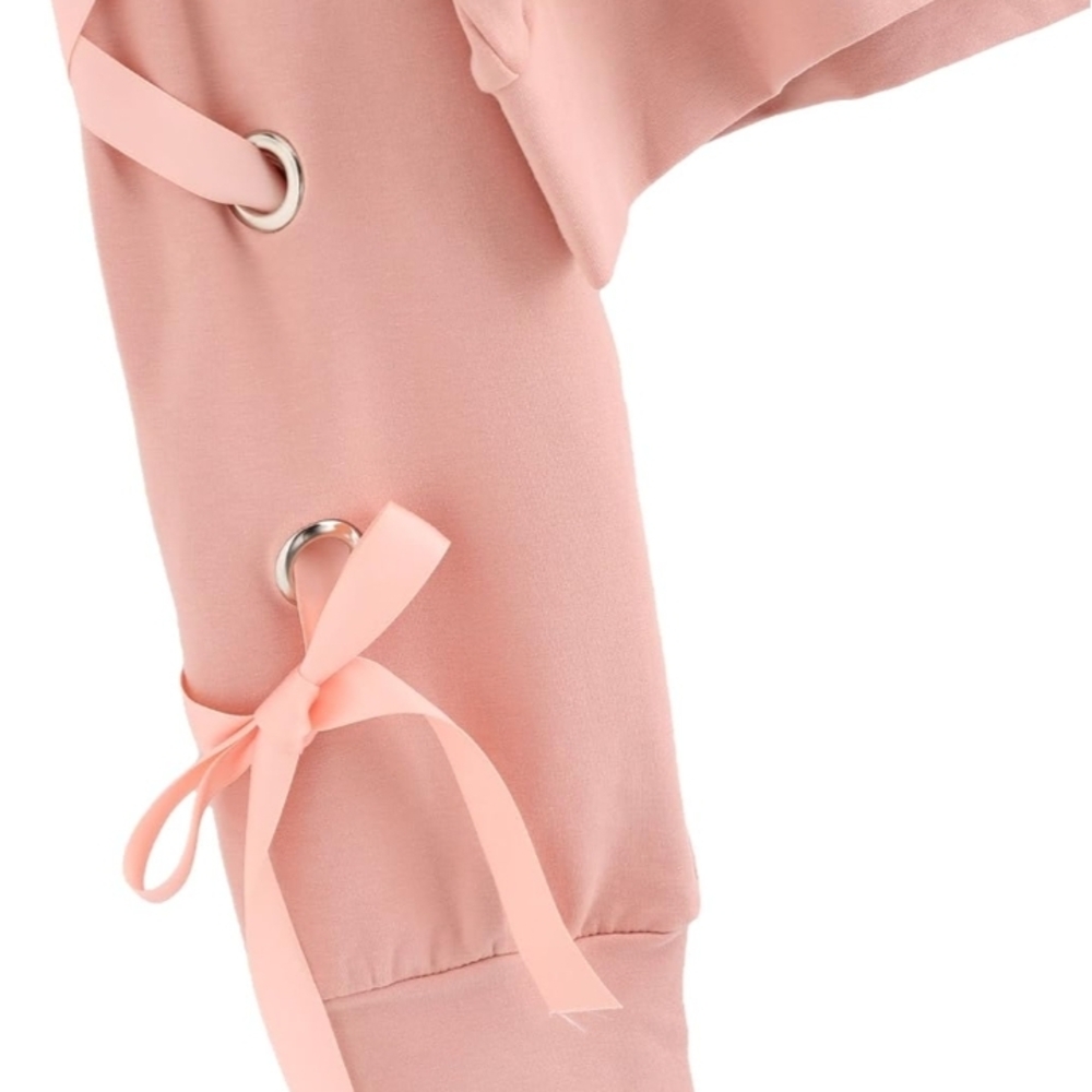 Chic Pink Lace-Up Sleeve Sweatshirt - Picture 4 of 8